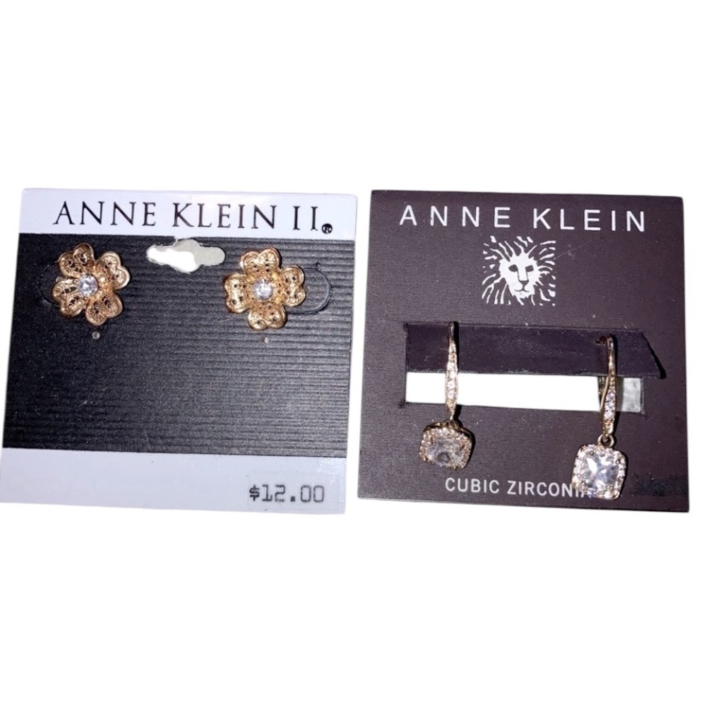 🆕 Two Pairs of Anne Klein Gold-Tone Crystal Earrings Vintage